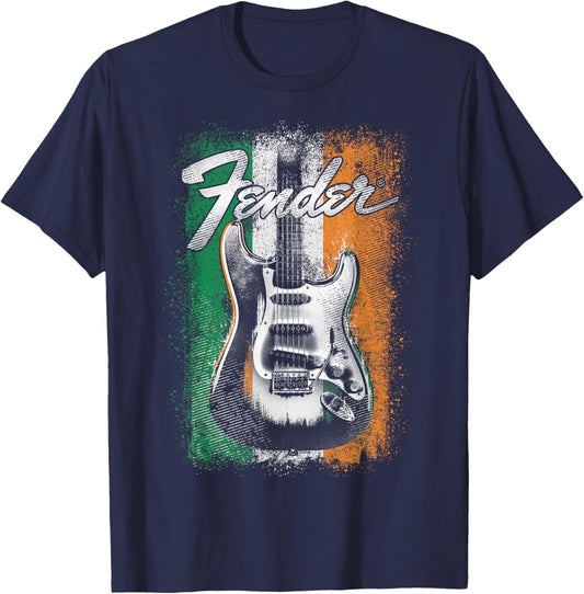 Fender St Patrick's Day Electric Guitar Irish Flag Backdrop T-Shirt - T-Shirt | Navy