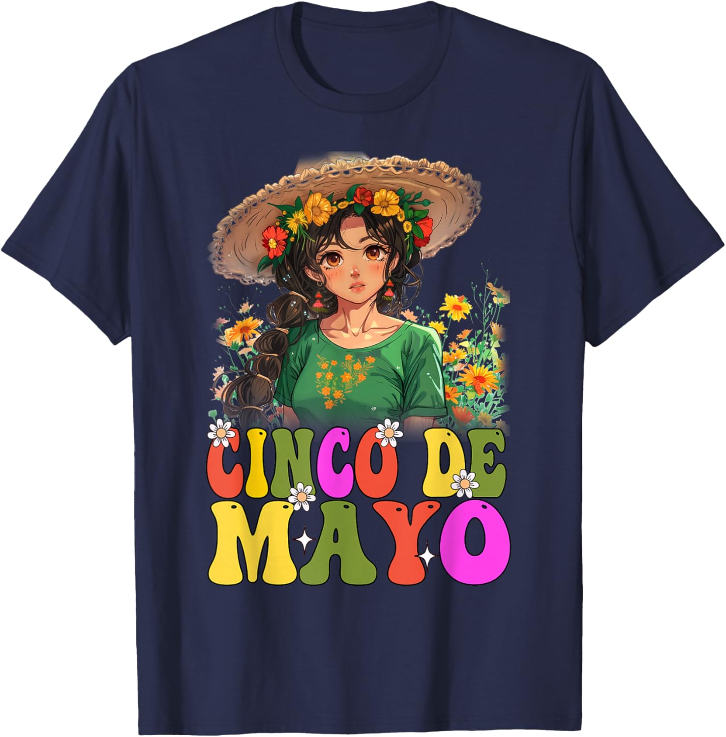 Otaku Girl Cinco De Mayo Mexican Fiesta 5 De Mayo Anime Girl T-Shirt - T-Shirt | Navy