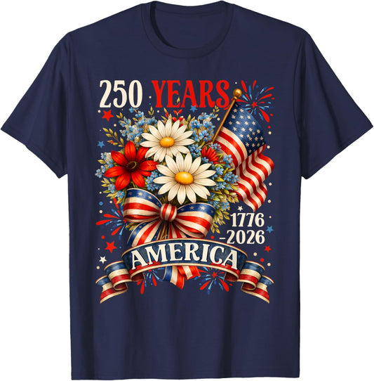 250 Years America 1776-2026 Flower Girl Women 4th of July T-Shirt - T-Shirt | Navy