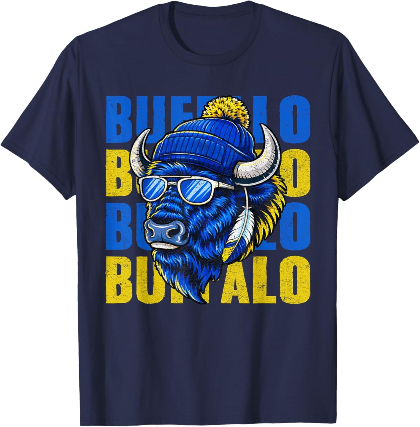 Cool Buffalo Wearing a Beanie and Sunglasses Women T-Shirt - T-Shirt | Navy