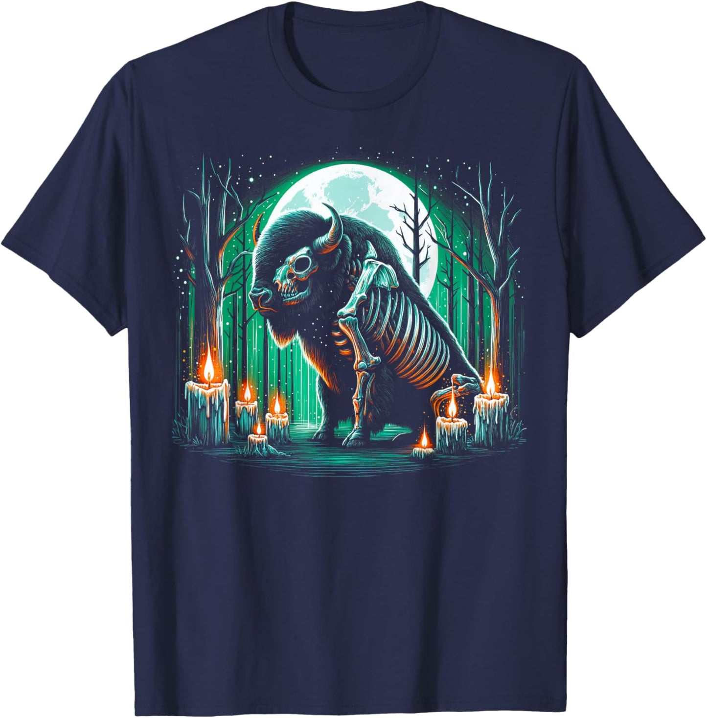Cool Bison Skeleton Halloween Christmas Birthday T-Shirt - T-Shirt | Navy