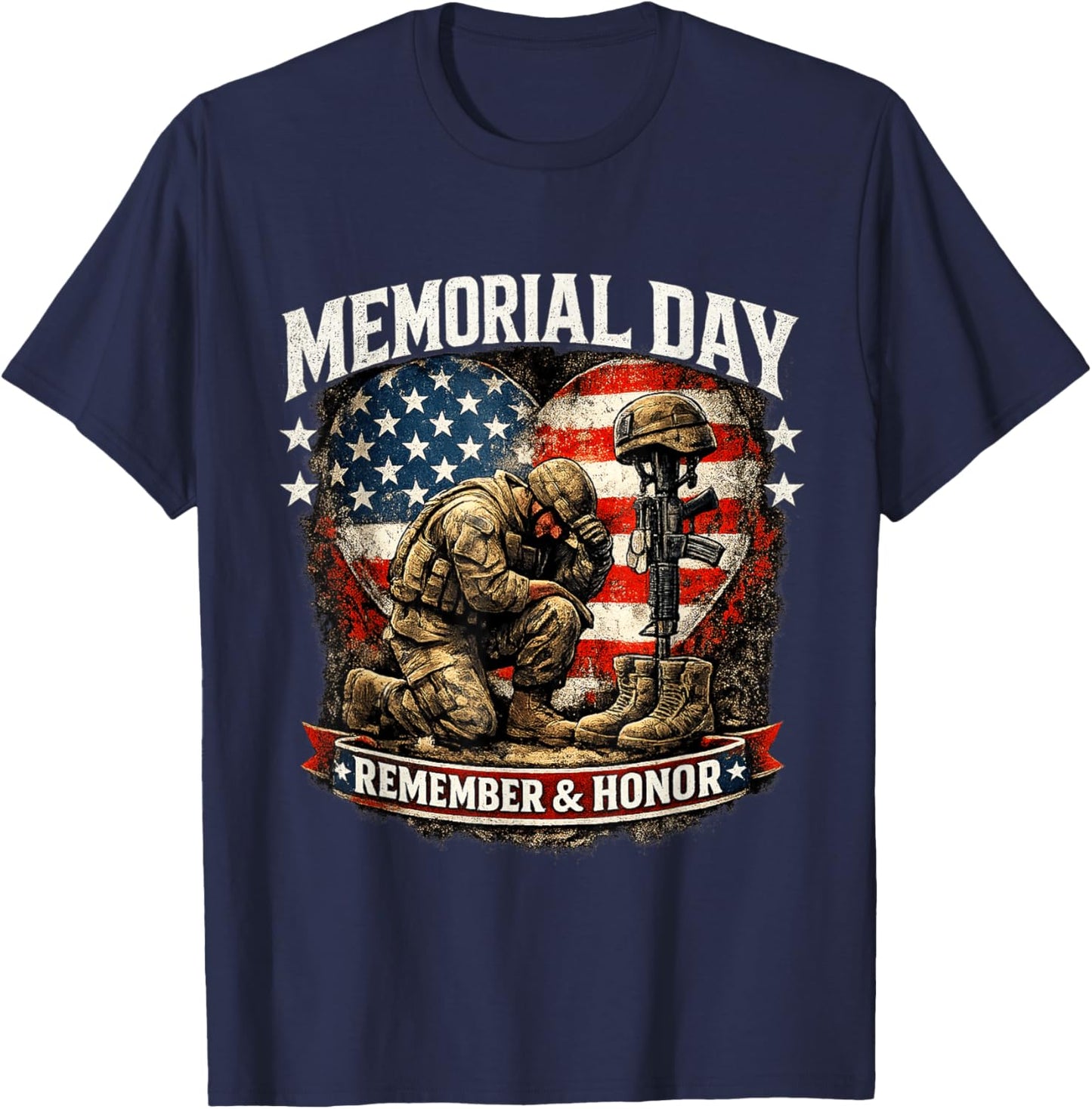 Memorial Day USA Flag Remember Honor Patriotic Family Design T-Shirt - T-Shirt | Navy