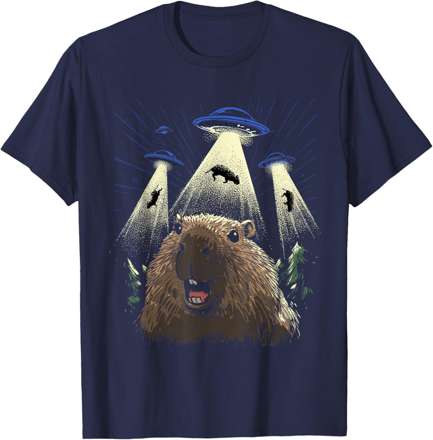 Alien Capybara Shirt Invasion Capybara Selfie UFO Abduction T-Shirt - T-Shirt | Navy
