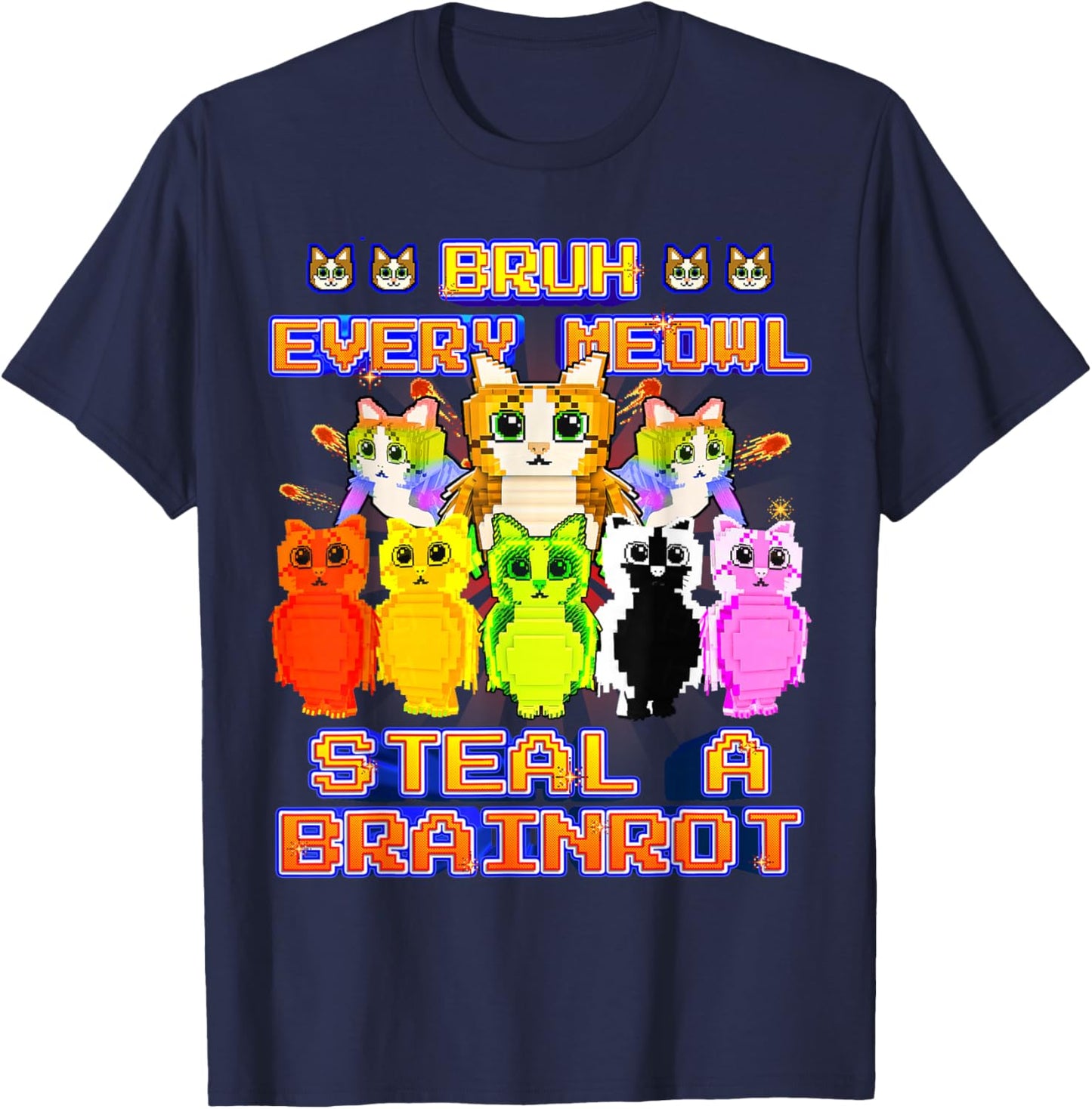 Bruh Every OG Meowl Brainrot for Boys Kids Teens T-Shirt - T-Shirt | Navy