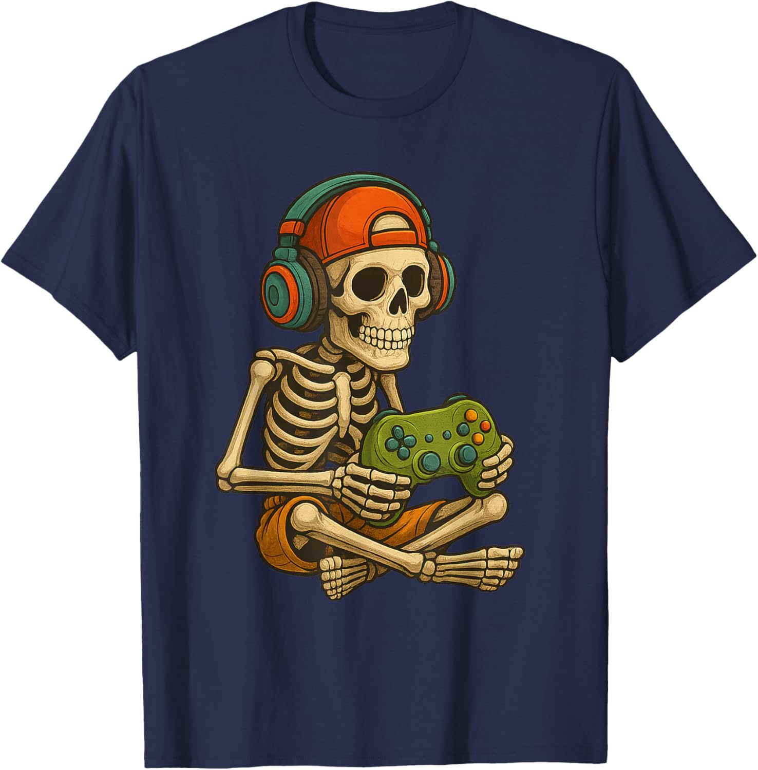 Gamer Halloween – Video Game Skeleton with Controller T-Shirt - T-Shirt | Navy