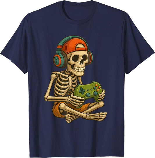 Gamer Halloween – Video Game Skeleton with Controller T-Shirt - T-Shirt | Navy