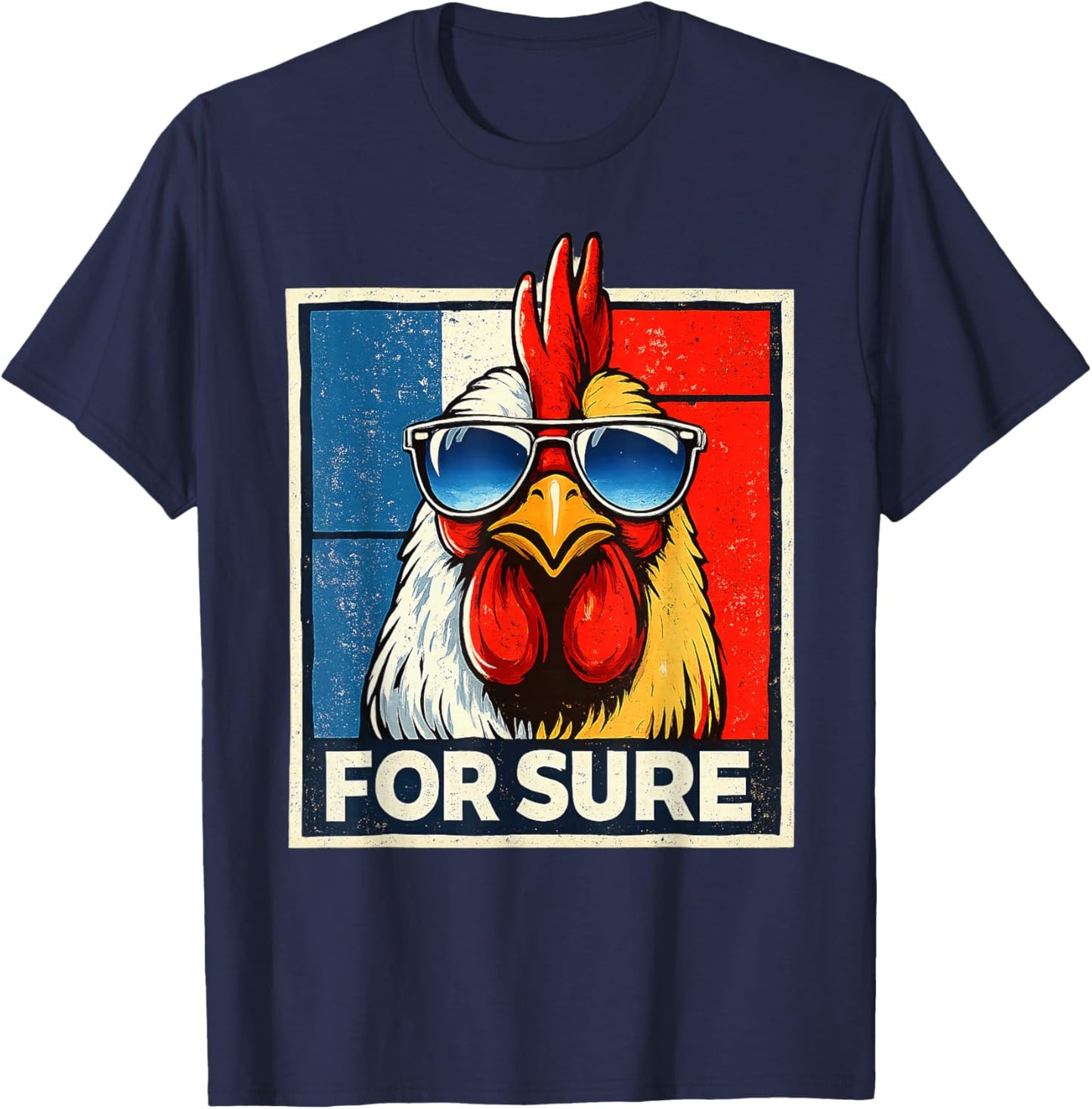 For Sure Coq French Glasses Parody Pop Art Vintage Meme T-Shirt - T-Shirt | Navy