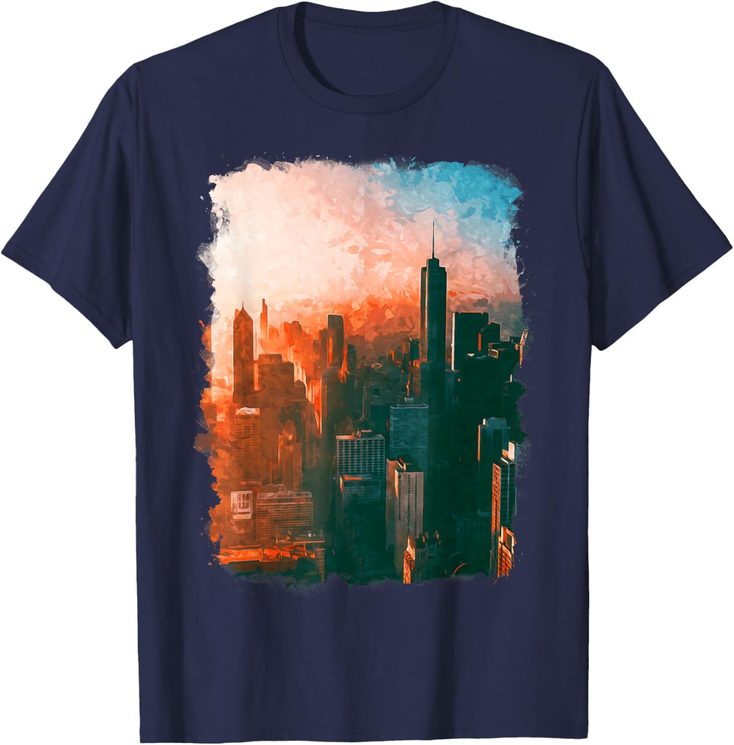 Chicago City Downtown Skyline Sunset Illinois Trip Souvenir T-Shirt - T-Shirt | Navy