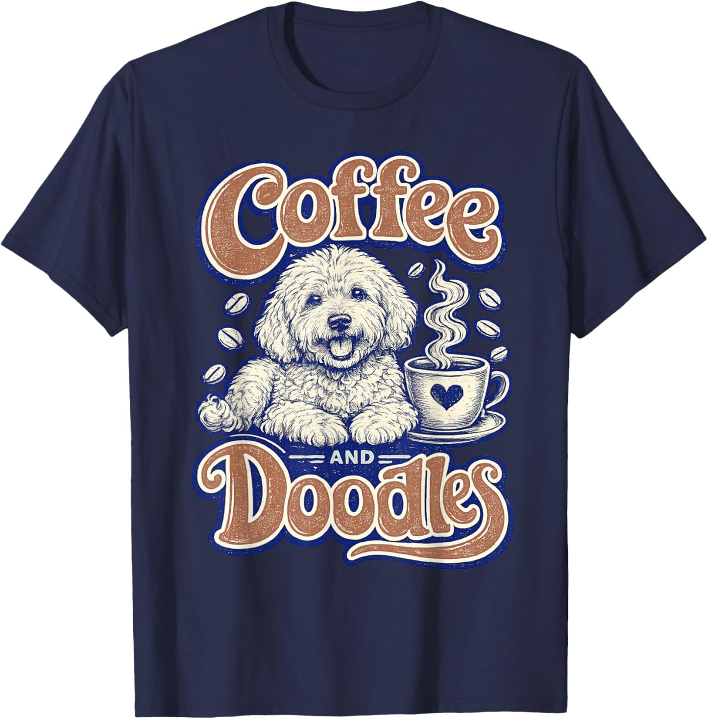 Coffee and Doodles Funny Doodle Coffee Club Pet Lover Design T-Shirt - T-Shirt | Navy