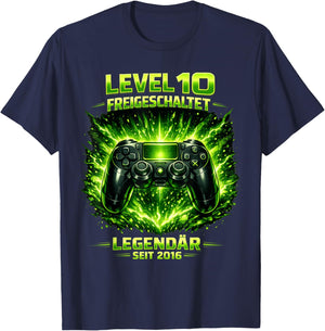 Level 10 Birthday Boy Gamer Funny 2016 10th Birthday T-Shirt - T-Shirt | Navy