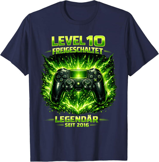 Level 10 Birthday Boy Gamer Funny 2016 10th Birthday T-Shirt - T-Shirt | Navy