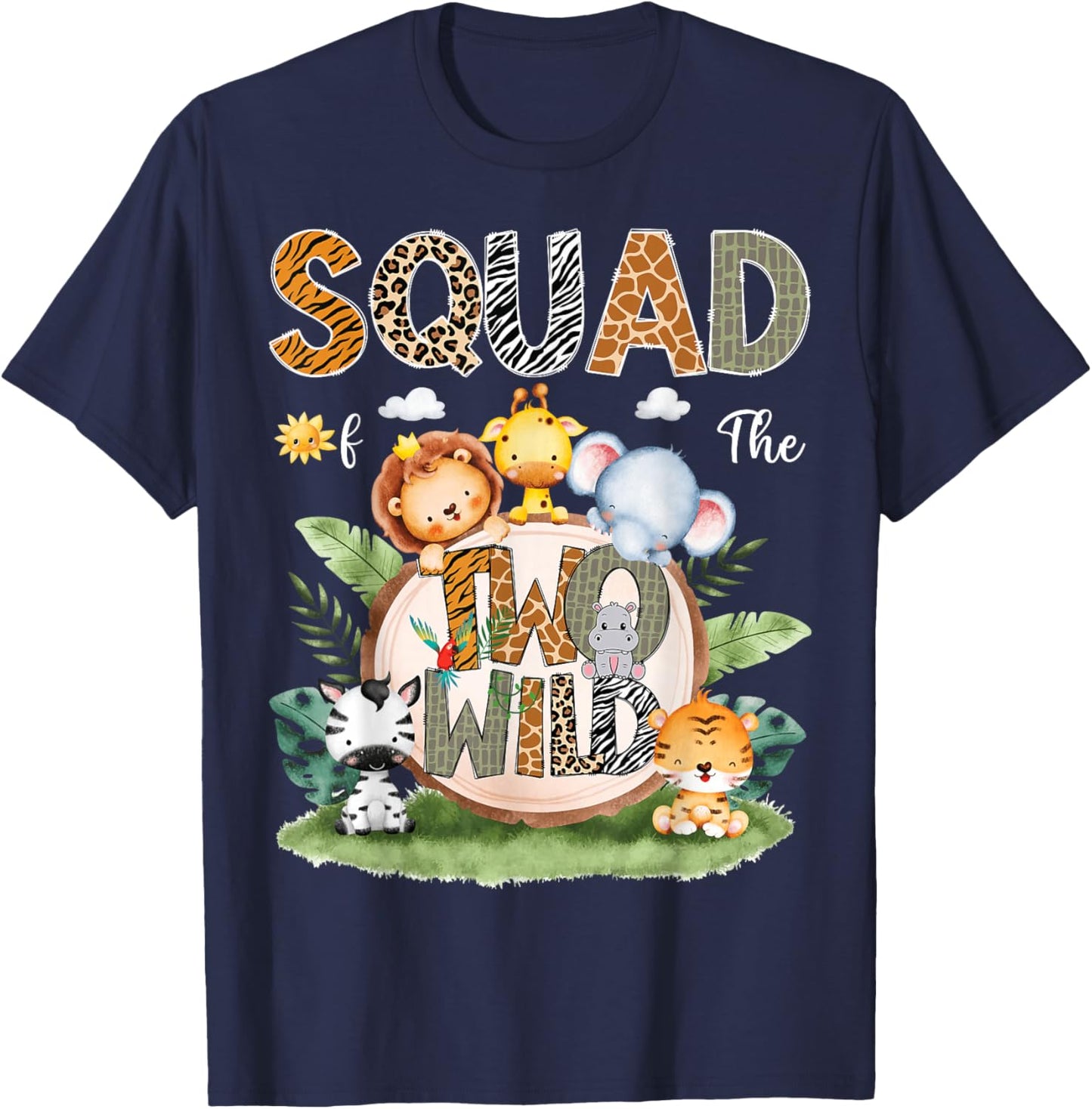 Squad Of The Two Wild 2Nd Birthday Safari Animal Lover T-Shirt - T-Shirt | Navy