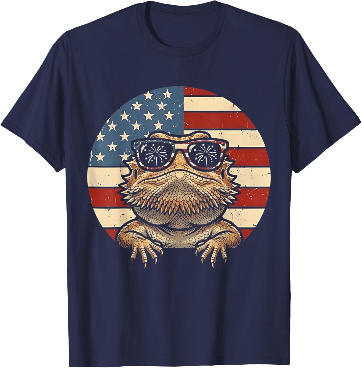 Retro Bearded Dragon 4th of July America Lizard USA Flag T-Shirt - T-Shirt | Navy