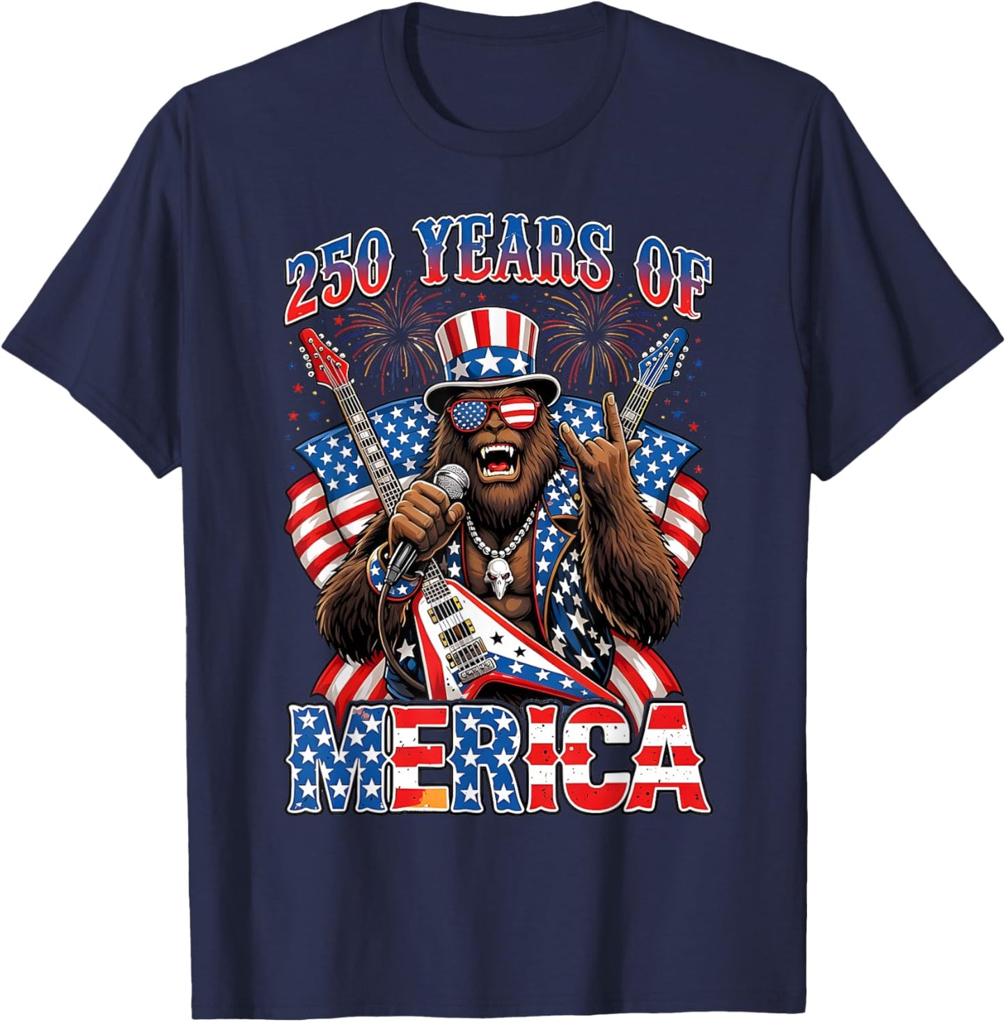 USA 250 Year Bigfoot 'Merica Rock Patriotic 4th of July T-Shirt - T-Shirt | Navy