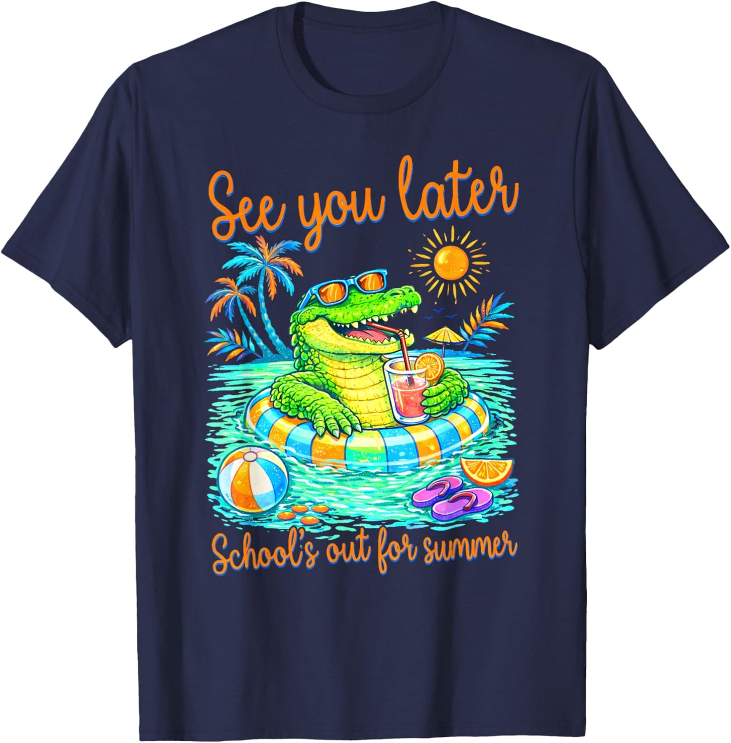See You Later School’s Out for Summer Alligator Teacher Kids T-Shirt - T-Shirt | Navy
