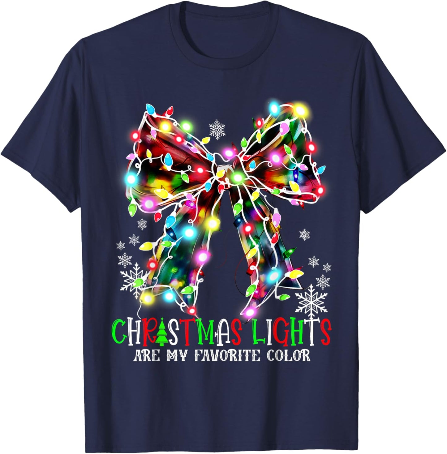 Christmas Lights Are My Favorite Color Coquette Bow Pajamas T-Shirt - T-Shirt | Navy