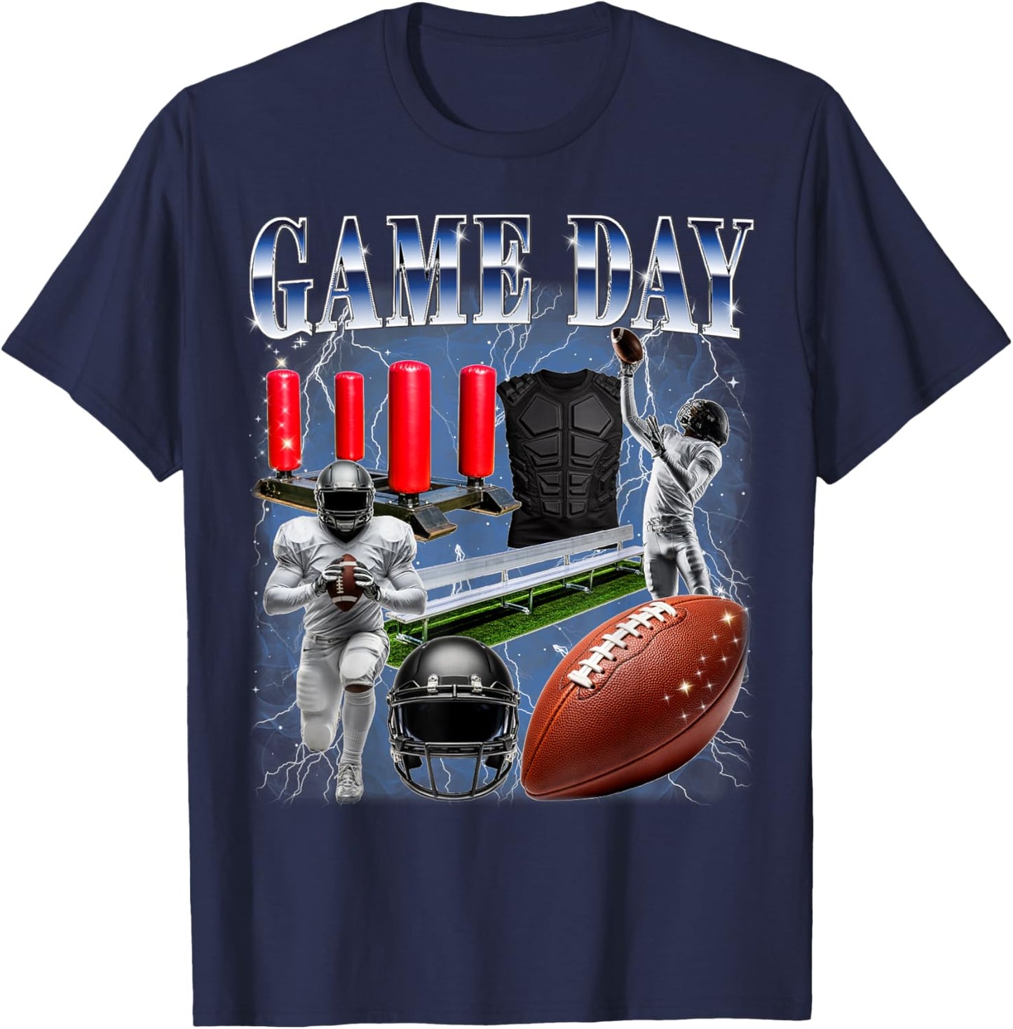 Football Game Day Bootleg 90s Style Player Boy Coach Youth T-Shirt - T-Shirt | Navy