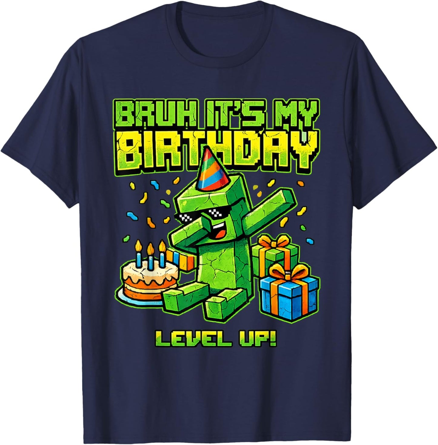 Bruh It's My Birthday Level Up Pixel Gamer Anniversaire Garçon Enfant T-Shirt - T-Shirt | Navy