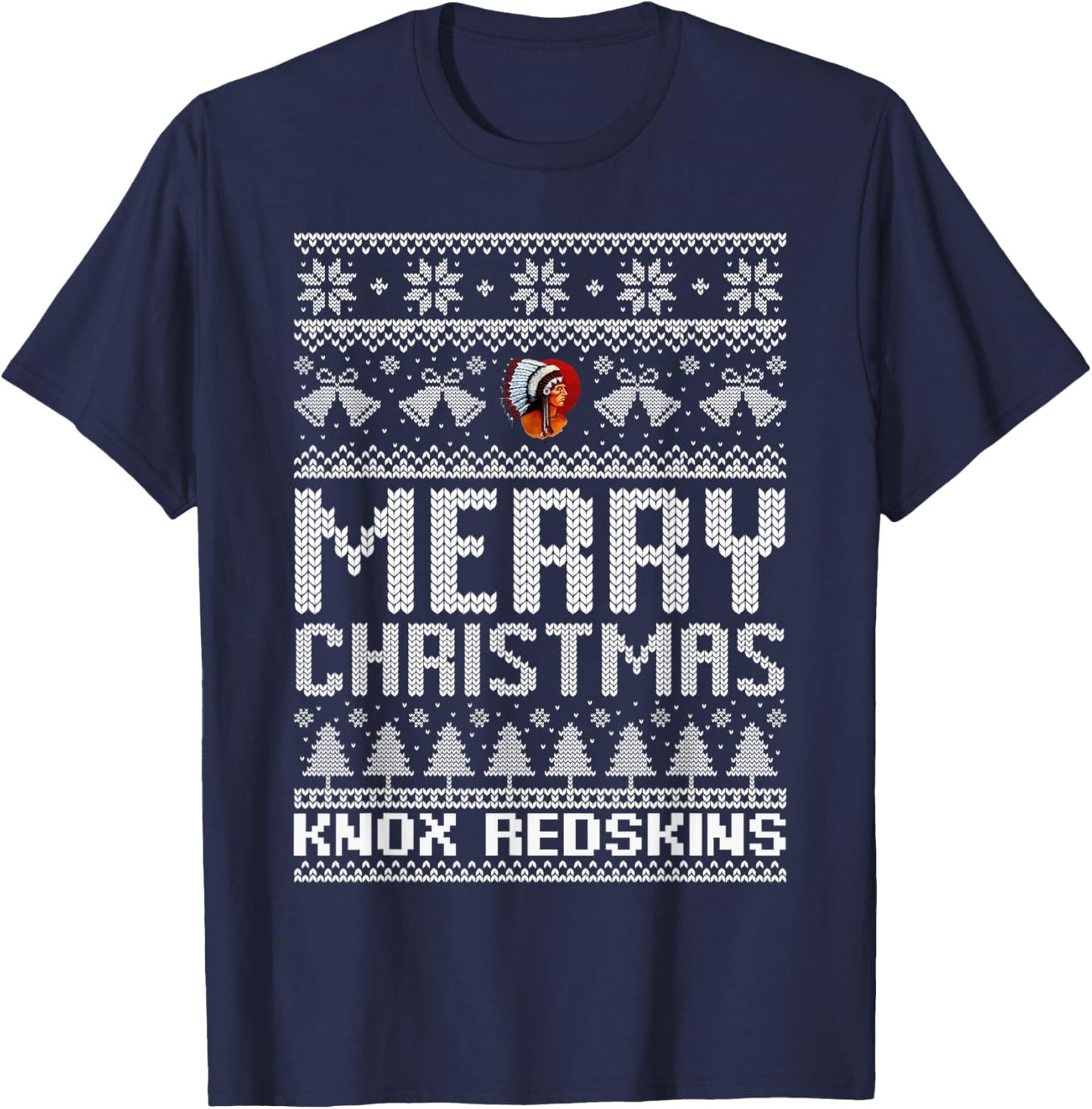 Knox Redskins Logo Merry Christmas Ugly Sweater HS T-Shirt - T-Shirt | Navy