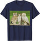 Trio Cat Owl Funny Cursed Internet Trendy Meme T-Shirt - T-Shirt | Navy