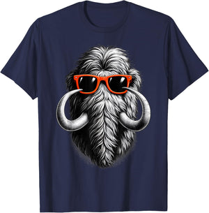 Cool Woolly Mammoth Wearing Sunglasses Graphic Art T-Shirt - T-Shirt | Navy