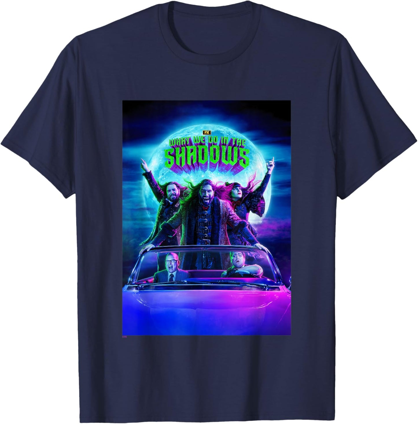 What We Do In The Shadows Iconic Group Shot Moon Poster T-Shirt - T-Shirt | Navy