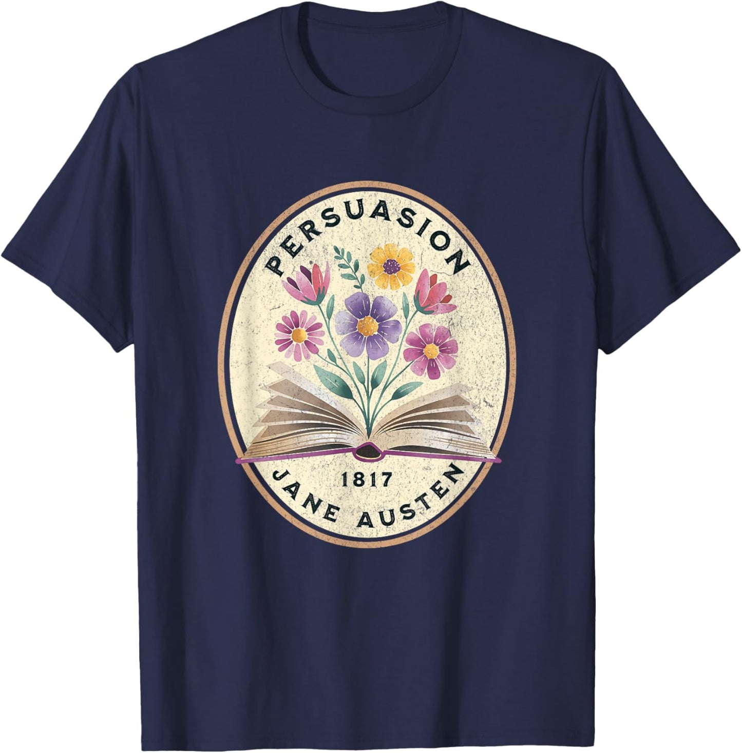 Persuasion Jane Austen Book Flowers T-Shirt - T-Shirt | Navy
