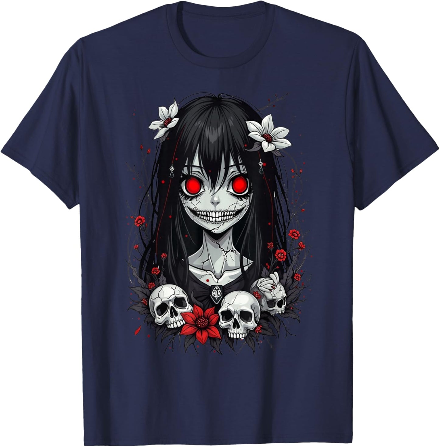 Scary Kawaii Goth Girl | Horror Anime Aesthetics T-Shirt - T-Shirt | Navy