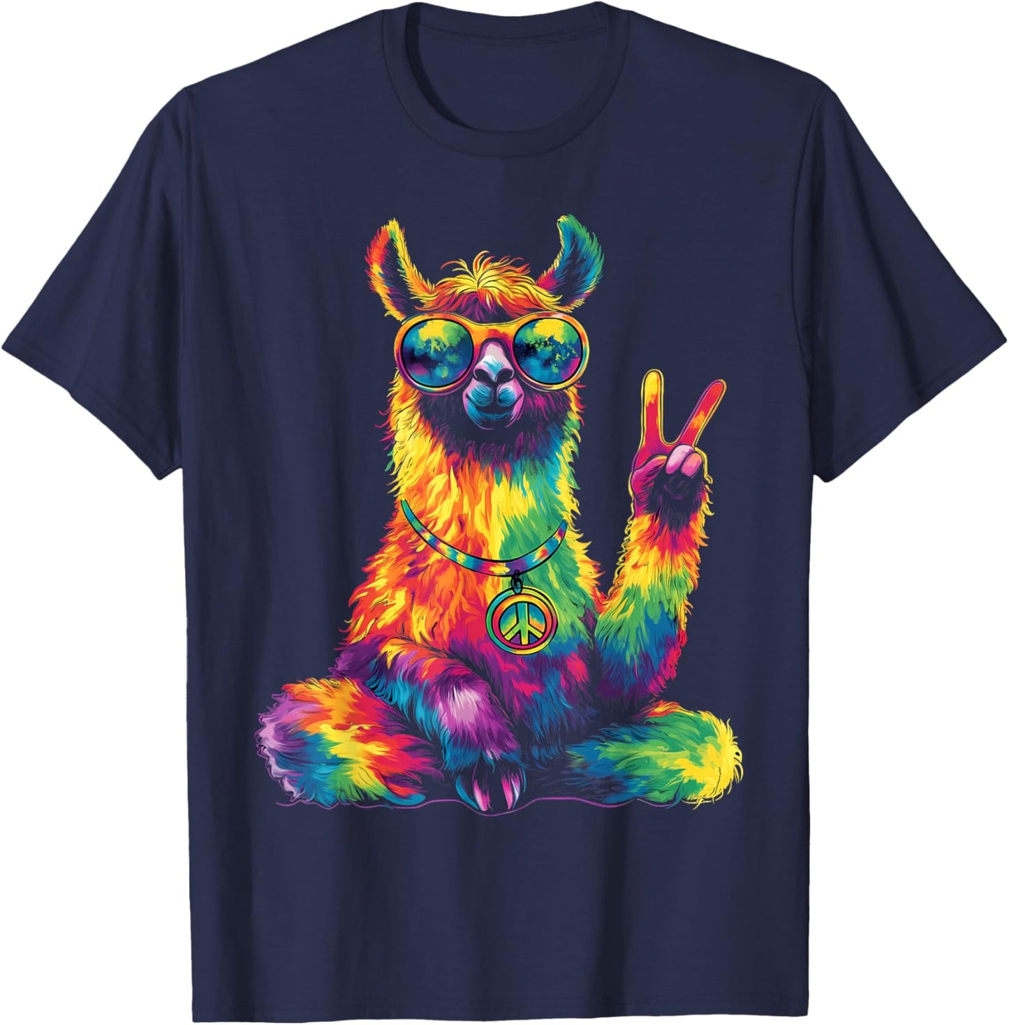 Hippie Peace Lama 70s Theme Party Costume , black, S T-Shirt - T-Shirt | Navy