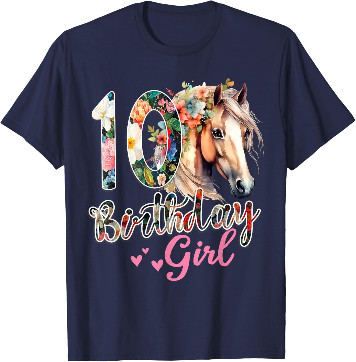 10th Birthday Horse 10 Years Old Birthday Girl T-Shirt - T-Shirt | Navy