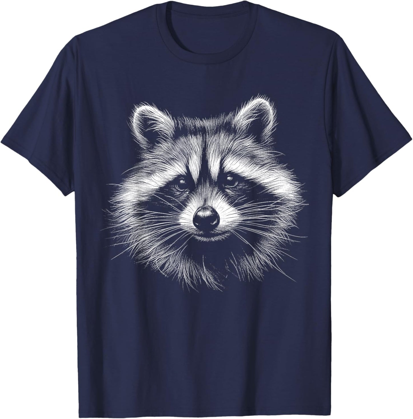 Adults Raccoon Lover Art Design , Black, Small, Short Sleeve, Classic Fit, Polyester 100% T-Shirt - T-Shirt | Navy