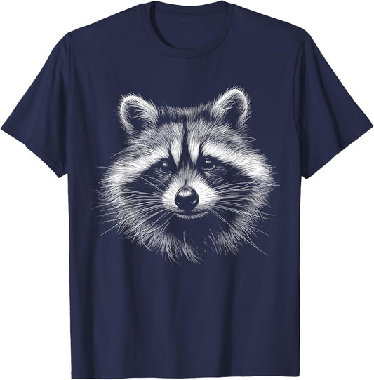 Adults Raccoon Lover Art Design , Black, Small, Short Sleeve, Classic Fit, Polyester 100% T-Shirt - T-Shirt | Navy
