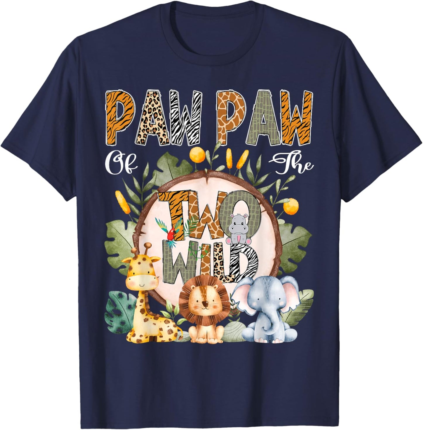 Paw Paw Of The Two Wild Animal Safari 2Nd Birthday Party T-Shirt - T-Shirt | Navy