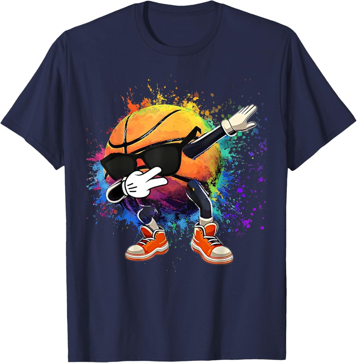 Colorful Basketball Tie Dye Color Splash Hoop Net Slam Dunk T-Shirt - T-Shirt | Navy