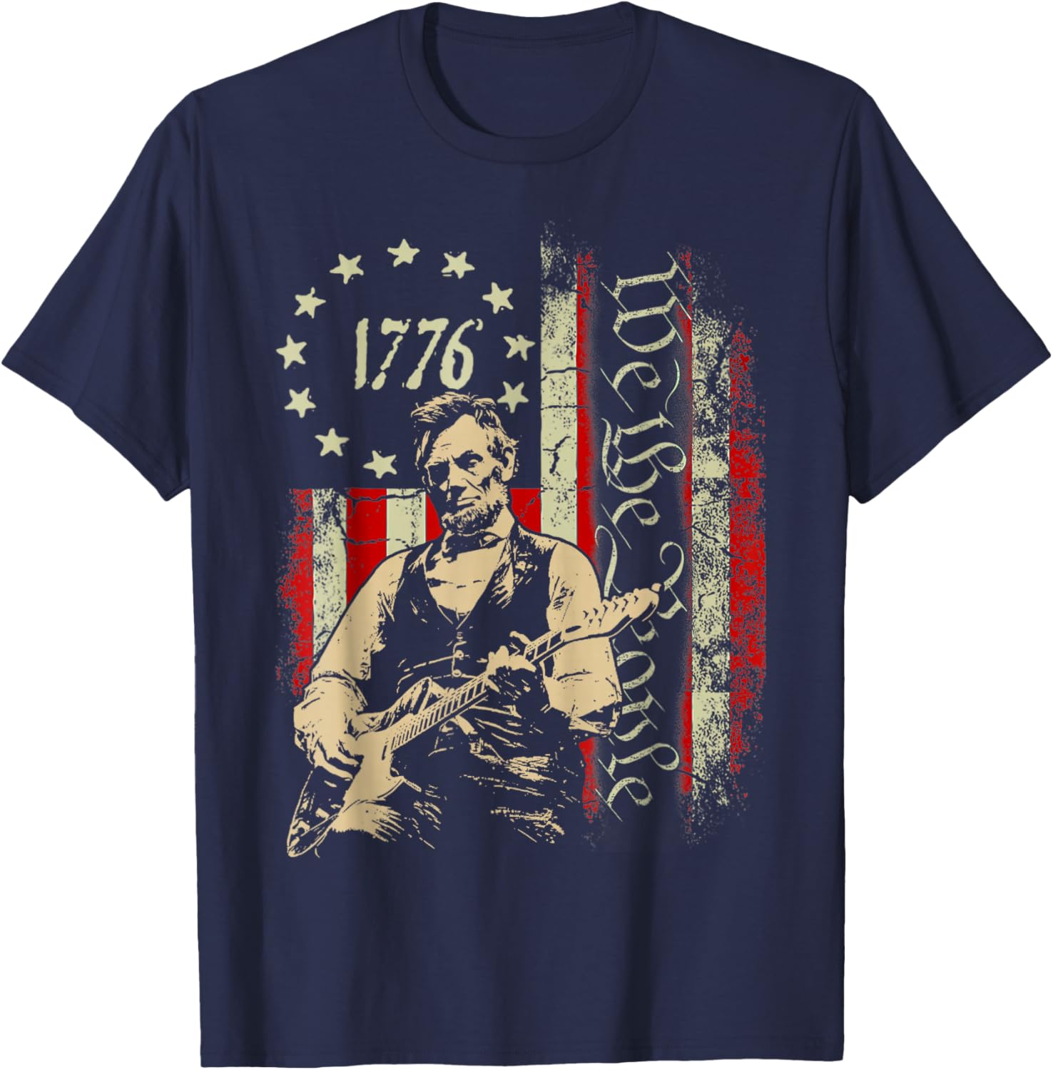 We The People USA Grunge Flag Freedom Abe Lincoln Guitar T-Shirt - T-Shirt | Navy