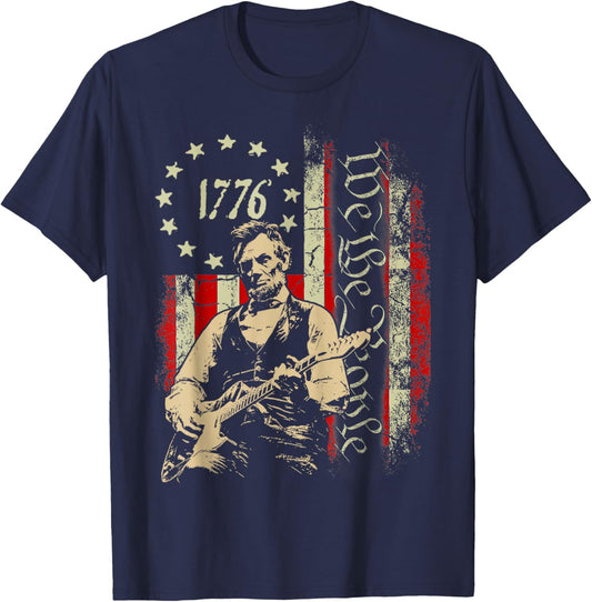 We The People USA Grunge Flag Freedom Abe Lincoln Guitar T-Shirt - T-Shirt | Navy