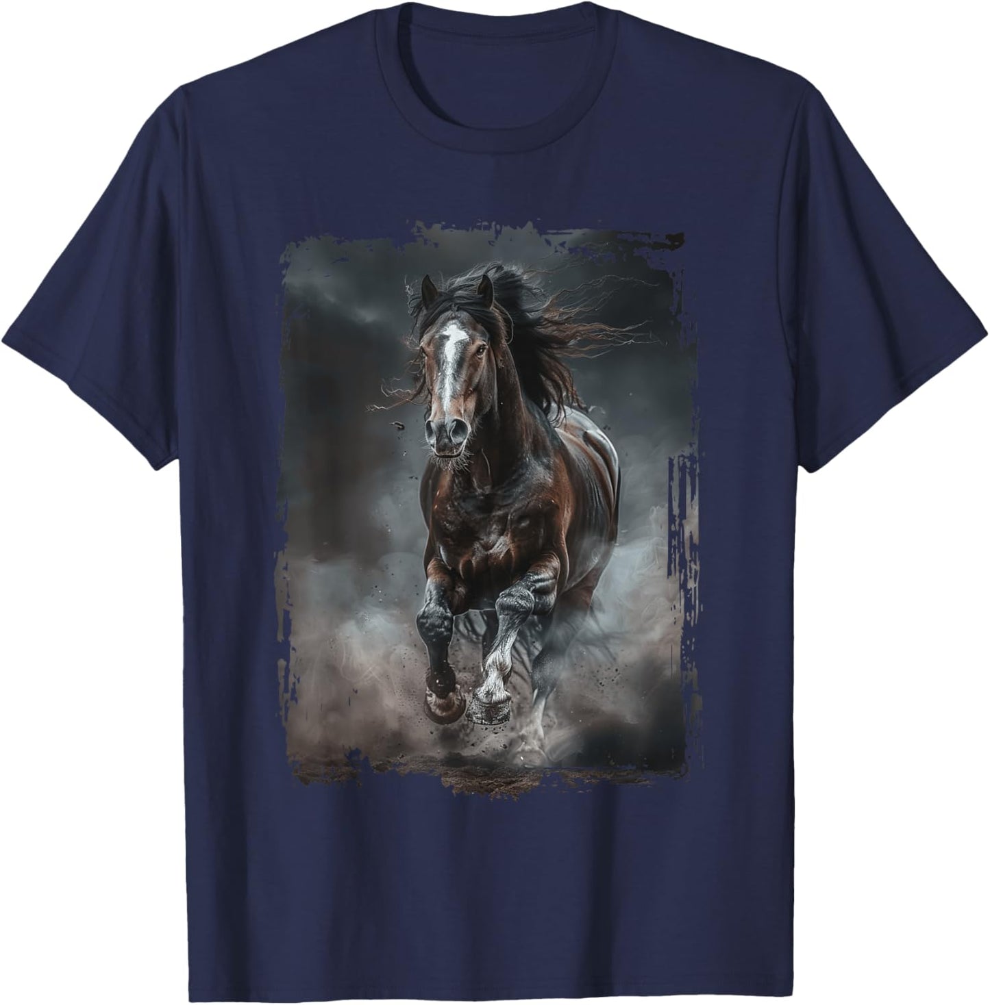 Horse Design Adults Kids Black Animal Print Clydesdale Horse T-Shirt - T-Shirt | Navy