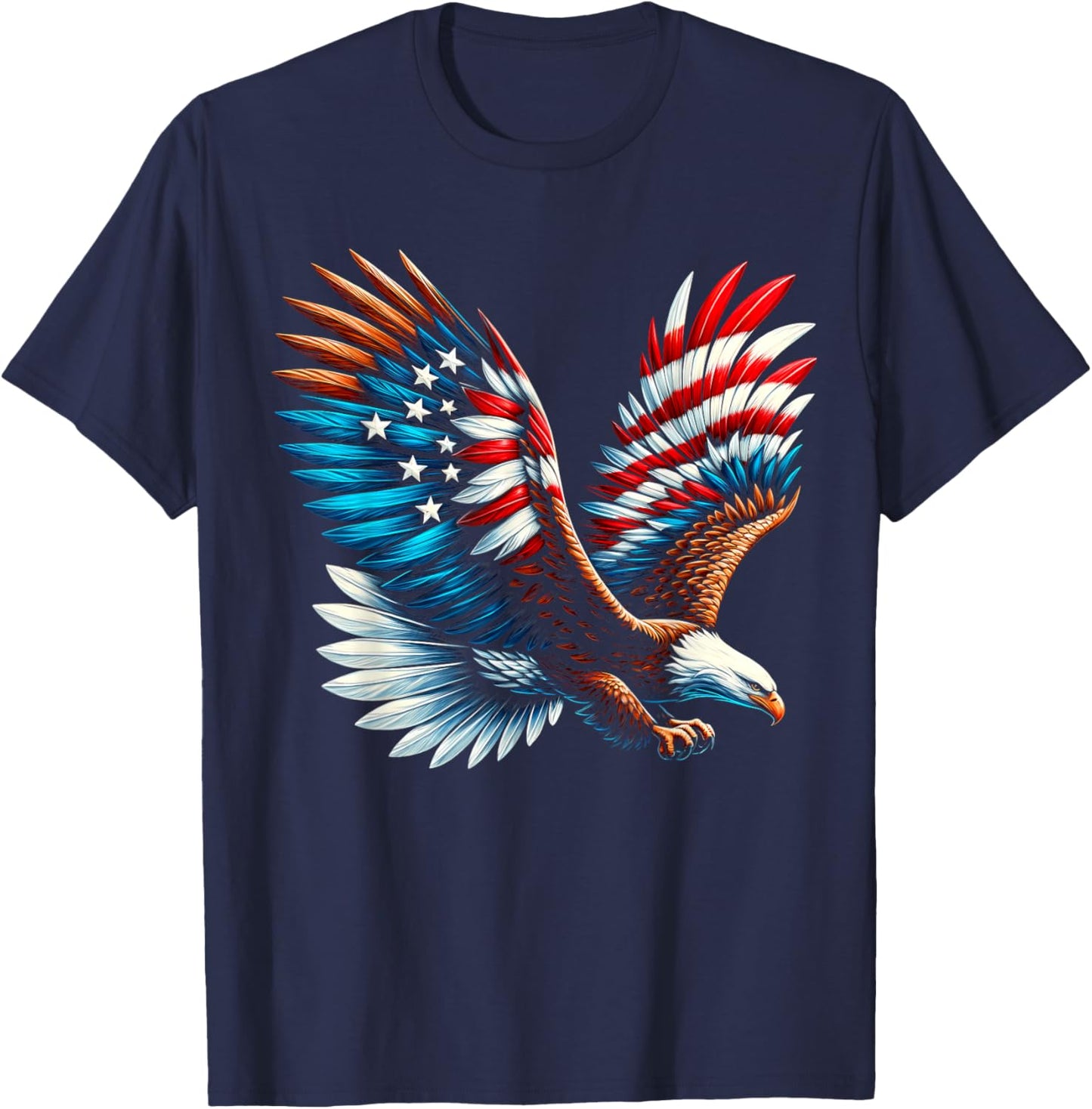 Bald Eagle & Patriotic American Flag 4th Of July T-Shirt - T-Shirt | Navy