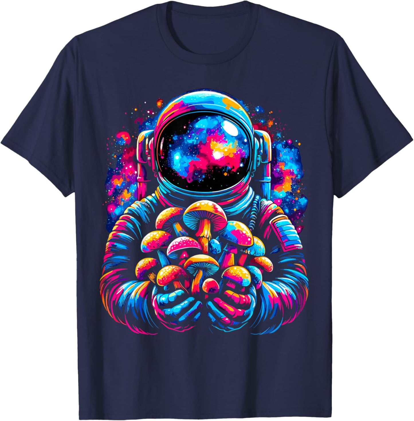 Astronaut Holding Mushroom in Space Galaxy T-Shirt - T-Shirt | Navy