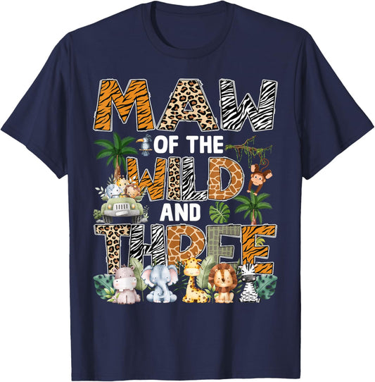 Maw Of The Wild Three Zoo 3Rd Birthday Safari Jungle T-Shirt - T-Shirt | Navy
