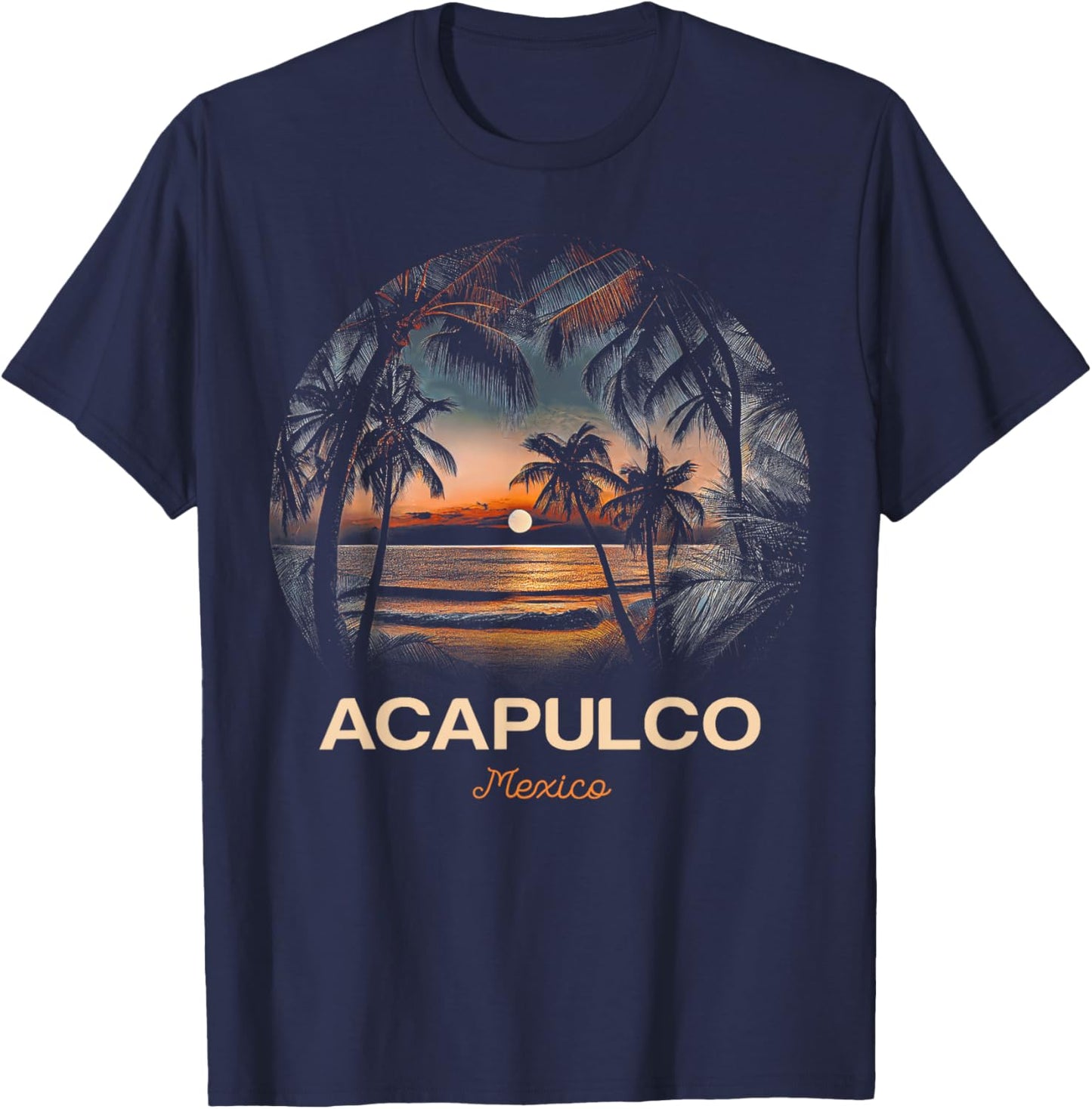 Vacation Souvenir Palm Tree Acapulco T-Shirt - T-Shirt | Navy