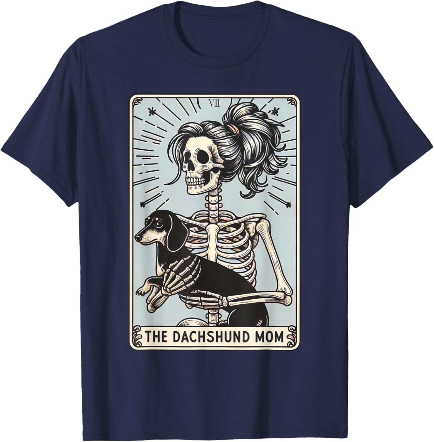 Dachshund Mom Tarot Card Halloween Skeleton Dog Witchy Vibes T-Shirt - T-Shirt | Navy