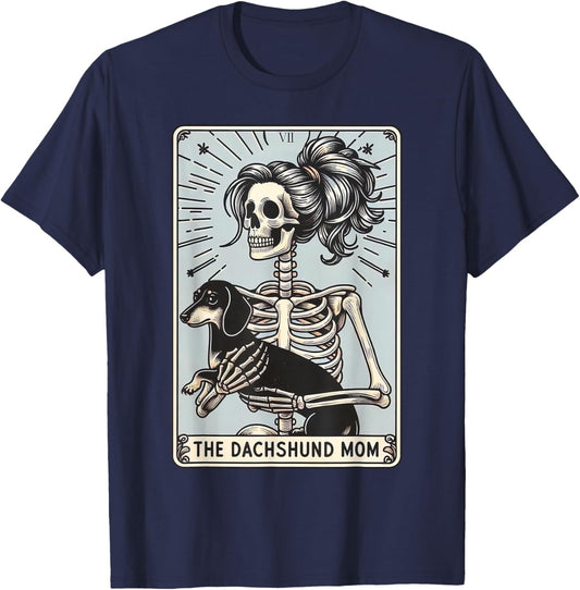 Dachshund Mom Tarot Card Halloween Skeleton Dog Witchy Vibes T-Shirt - T-Shirt | Navy