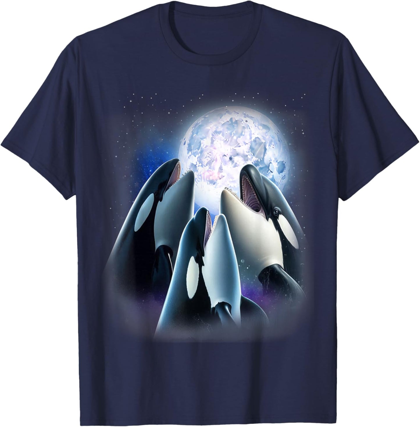 3 Orcas Howling At The Moon Funny Killer Whale Orca Lover T-Shirt - T-Shirt | Navy