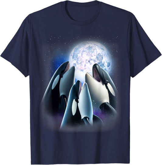 3 Orcas Howling At The Moon Funny Killer Whale Orca Lover T-Shirt - T-Shirt | Navy
