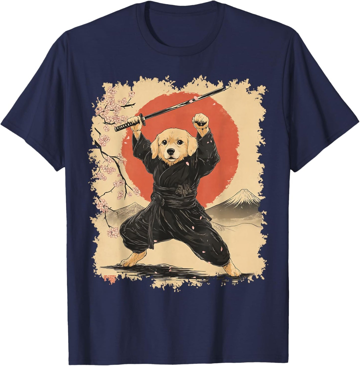 Golden Retriever Samurai T-Shirt - T-Shirt | Navy