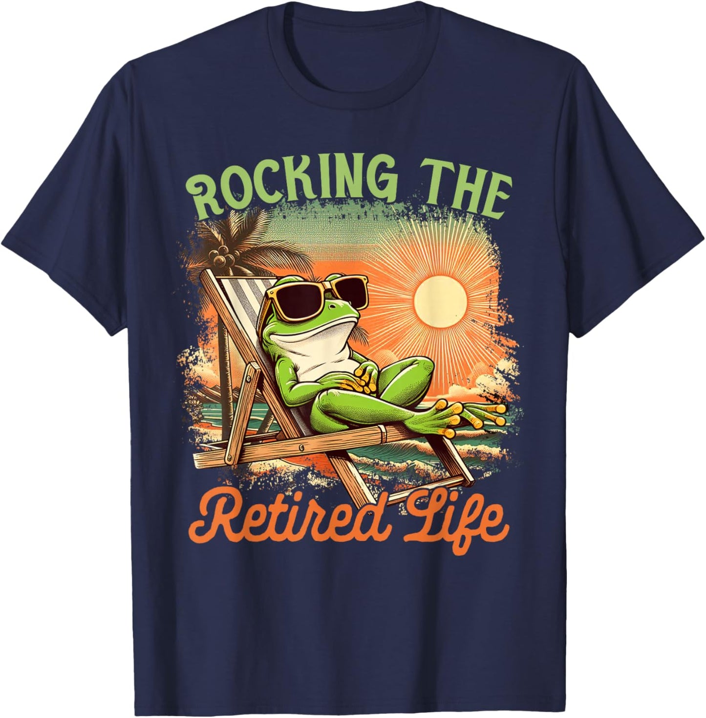 Retired Coworker Frog Retirement Rocking The Retired Life T-Shirt - T-Shirt | Navy