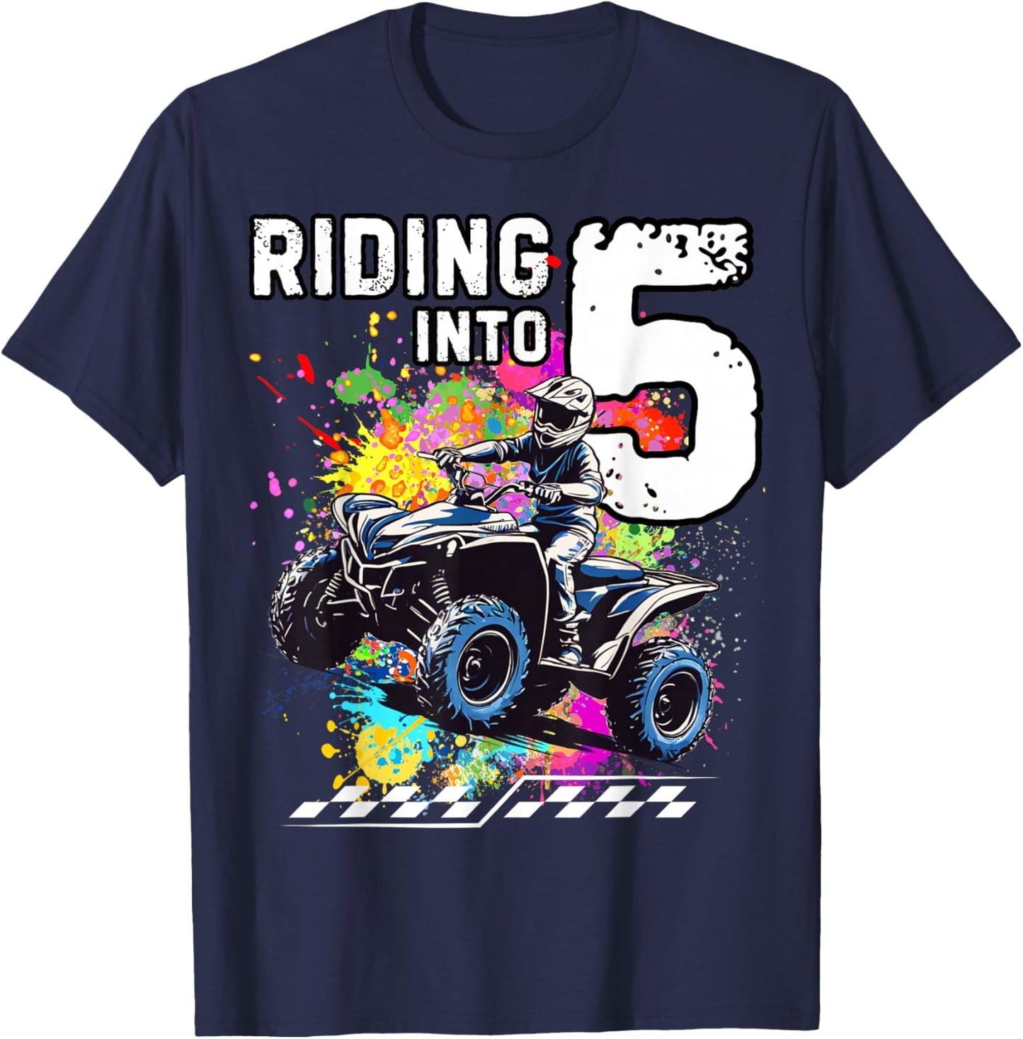 Riding Into 5 Year Old ATV Birthday T-Shirt - T-Shirt | Navy