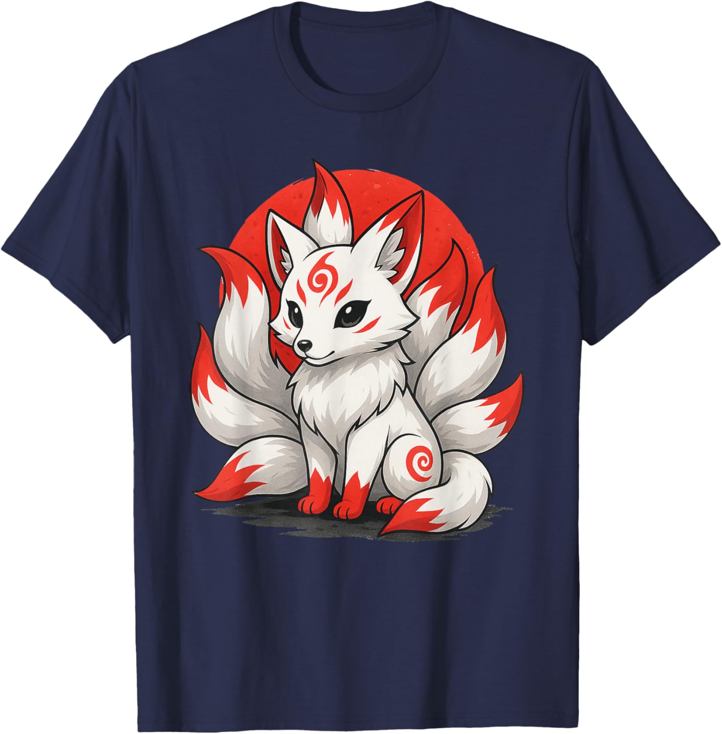 Kitsune Laughing Japanese Fox Nine-Tailed Anime Manga T-Shirt - T-Shirt | Navy