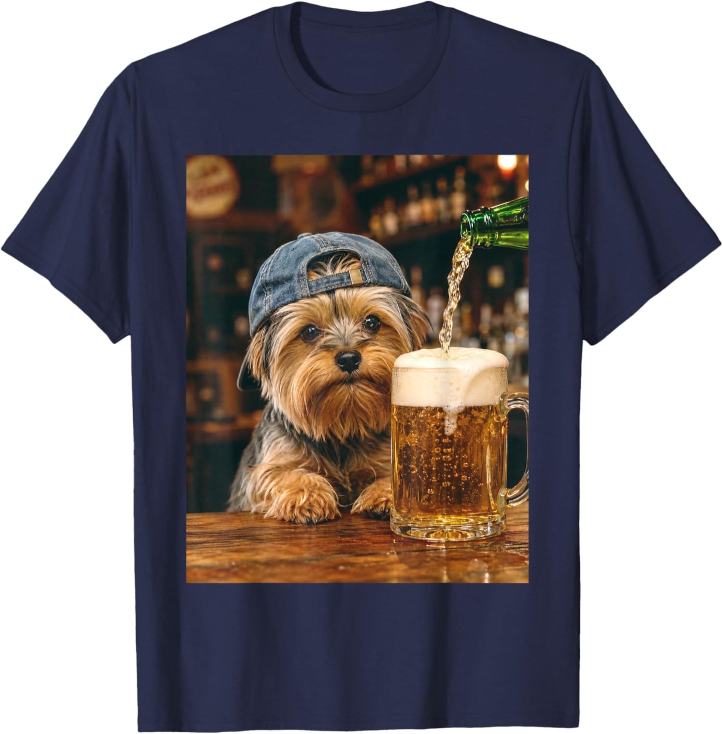 Yorkie Drinking Beer Funny Dog Meme T-Shirt - T-Shirt | Navy